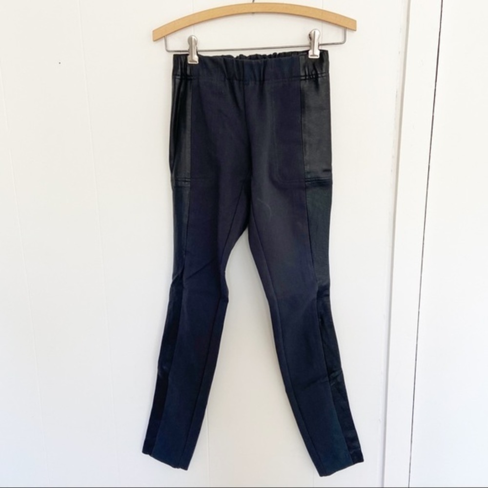 Club Monaco charcoal ponte black faux leather panel stretch pull on pants 00 - Picture 2 of 8